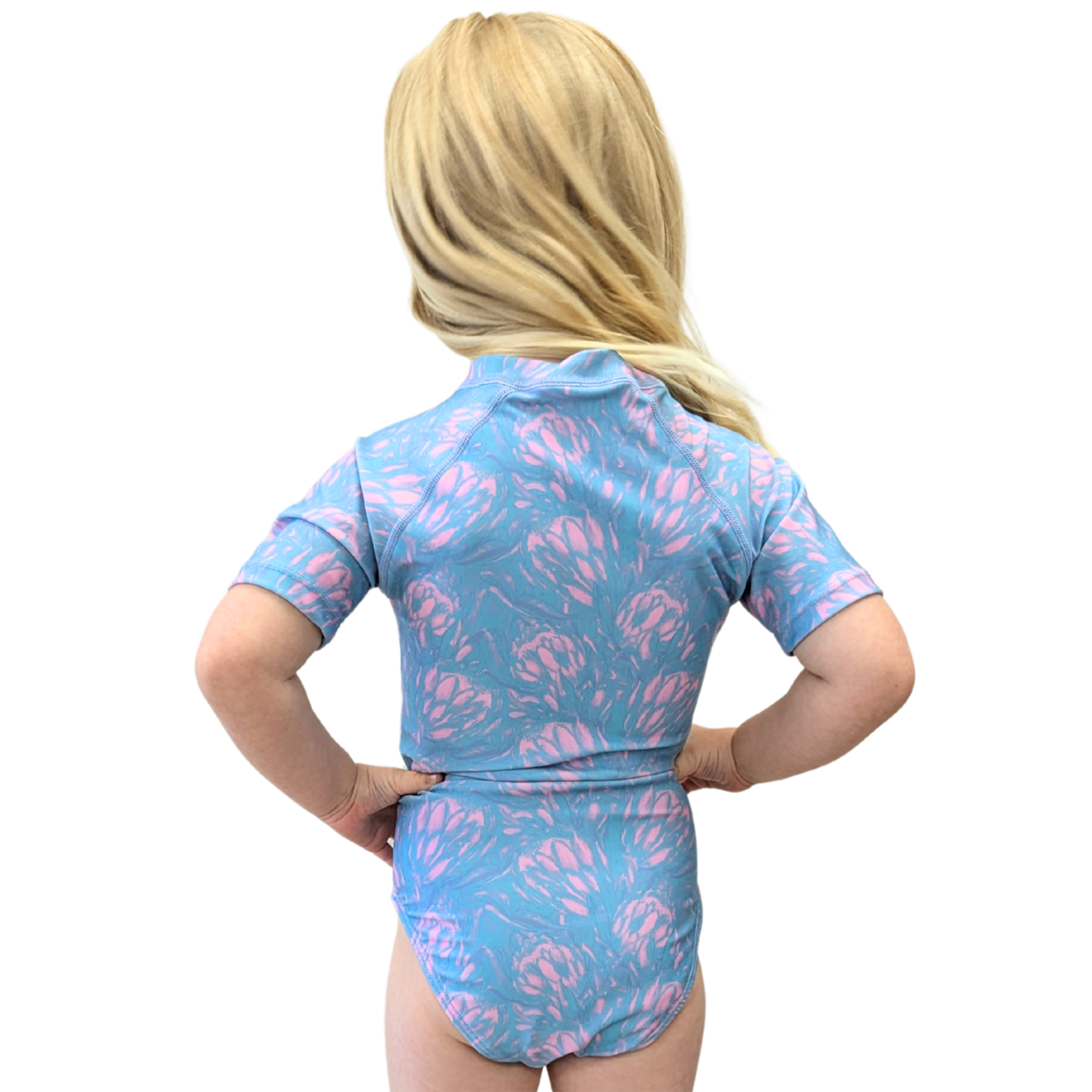 Short Sleeve Rash Guard One Piece Swimsuit (Girls)