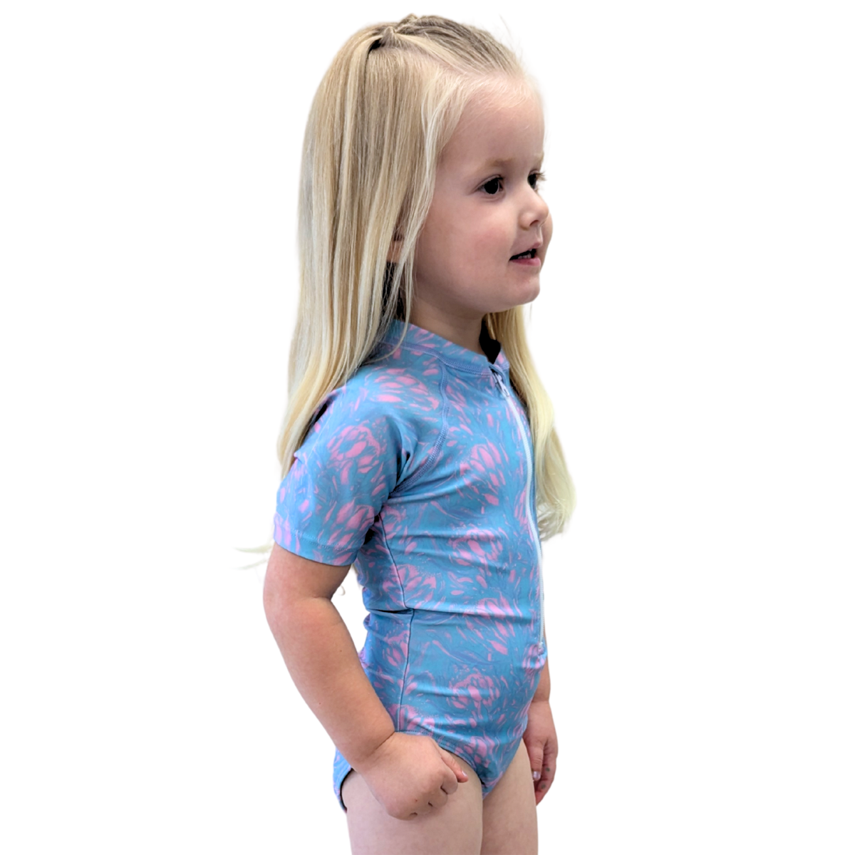 Short Sleeve Rash Guard One Piece Swimsuit (Girls)