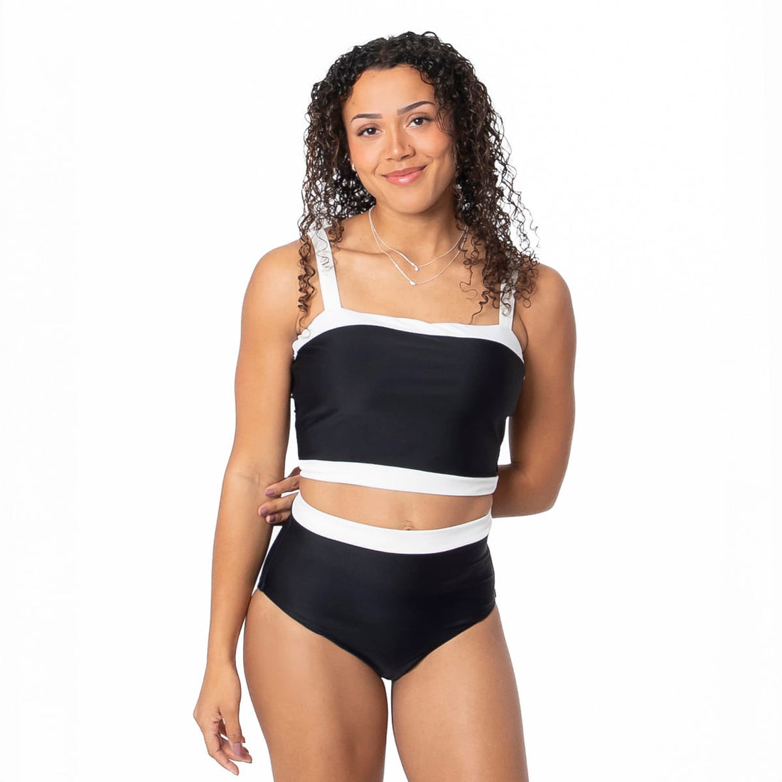 Square Neck Outline Tankini Top, Black and Ivory Color Block / XXS, alternate product image by Janela Bay