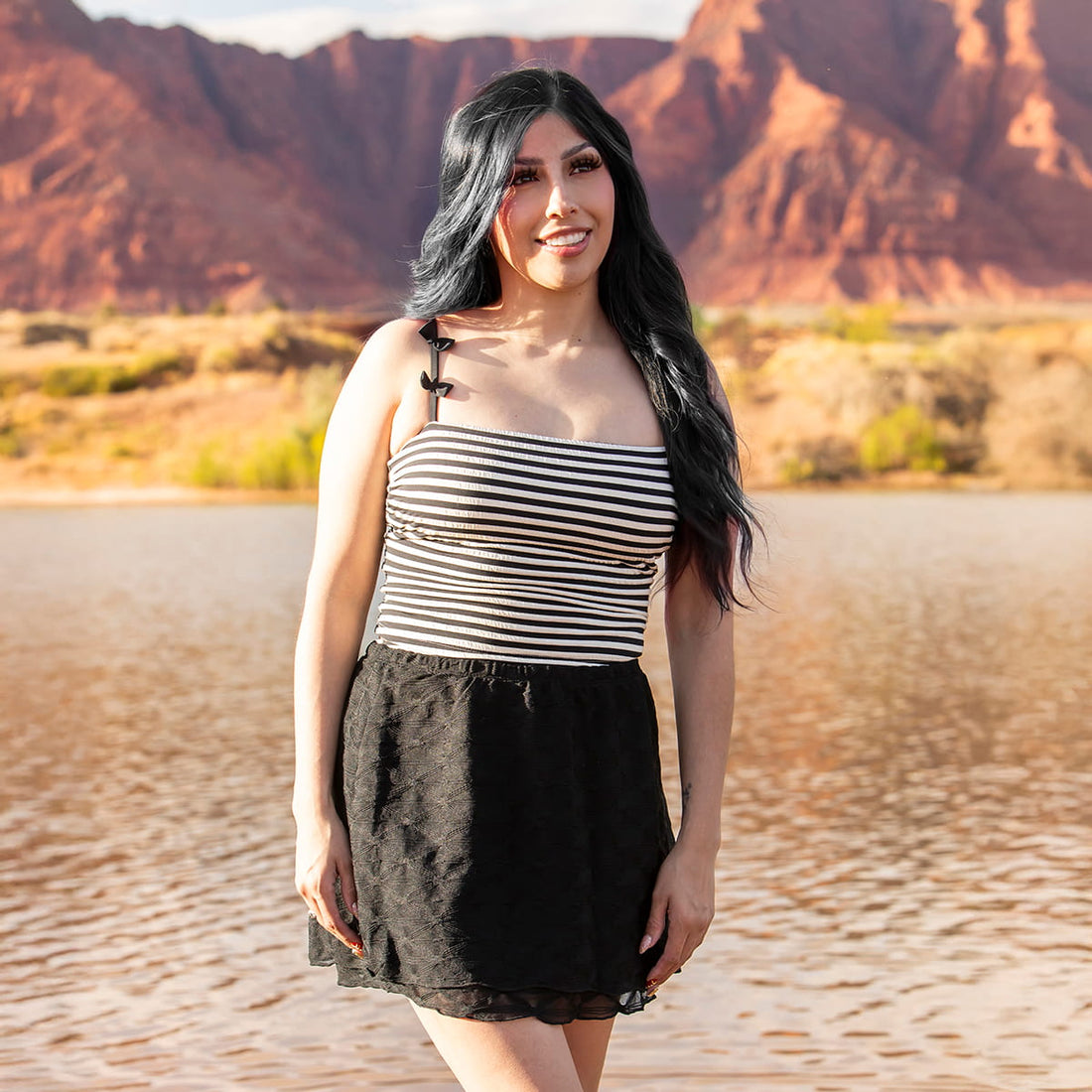 Mesh Double Layer Skirt, Black Textured Bow / XS, main product image by Janela Bay