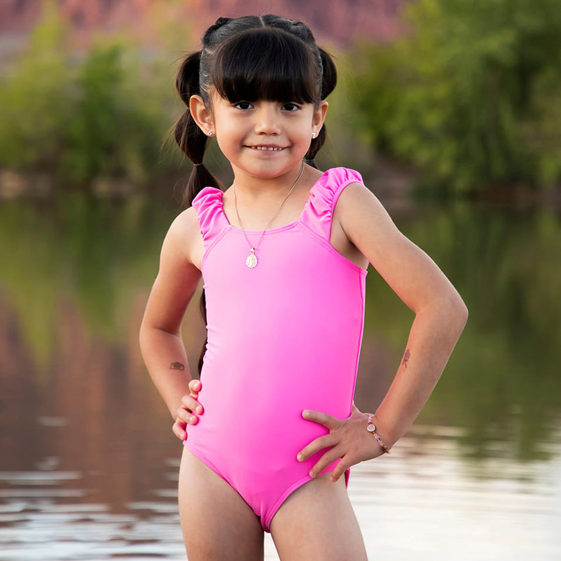 Puffy Sleeve One Piece Swimsuit (Girls)