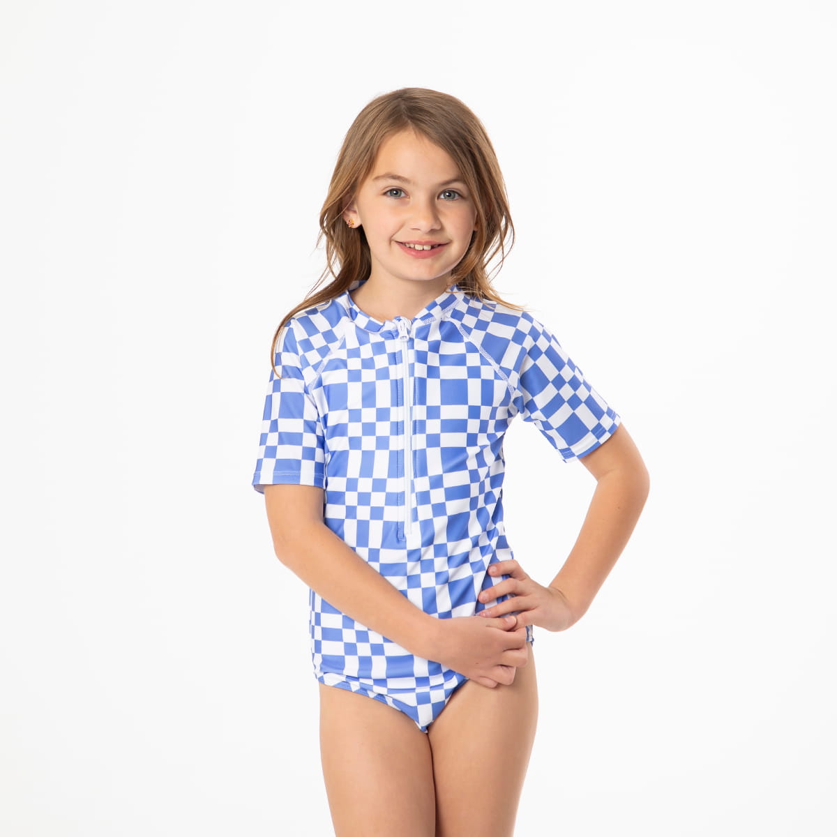Short Sleeve Rash Guard One Piece Swimsuit (Girls)
