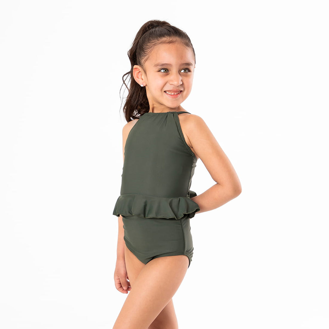 High Neck Peplum Tankini Top (Girls) by Janela Bay