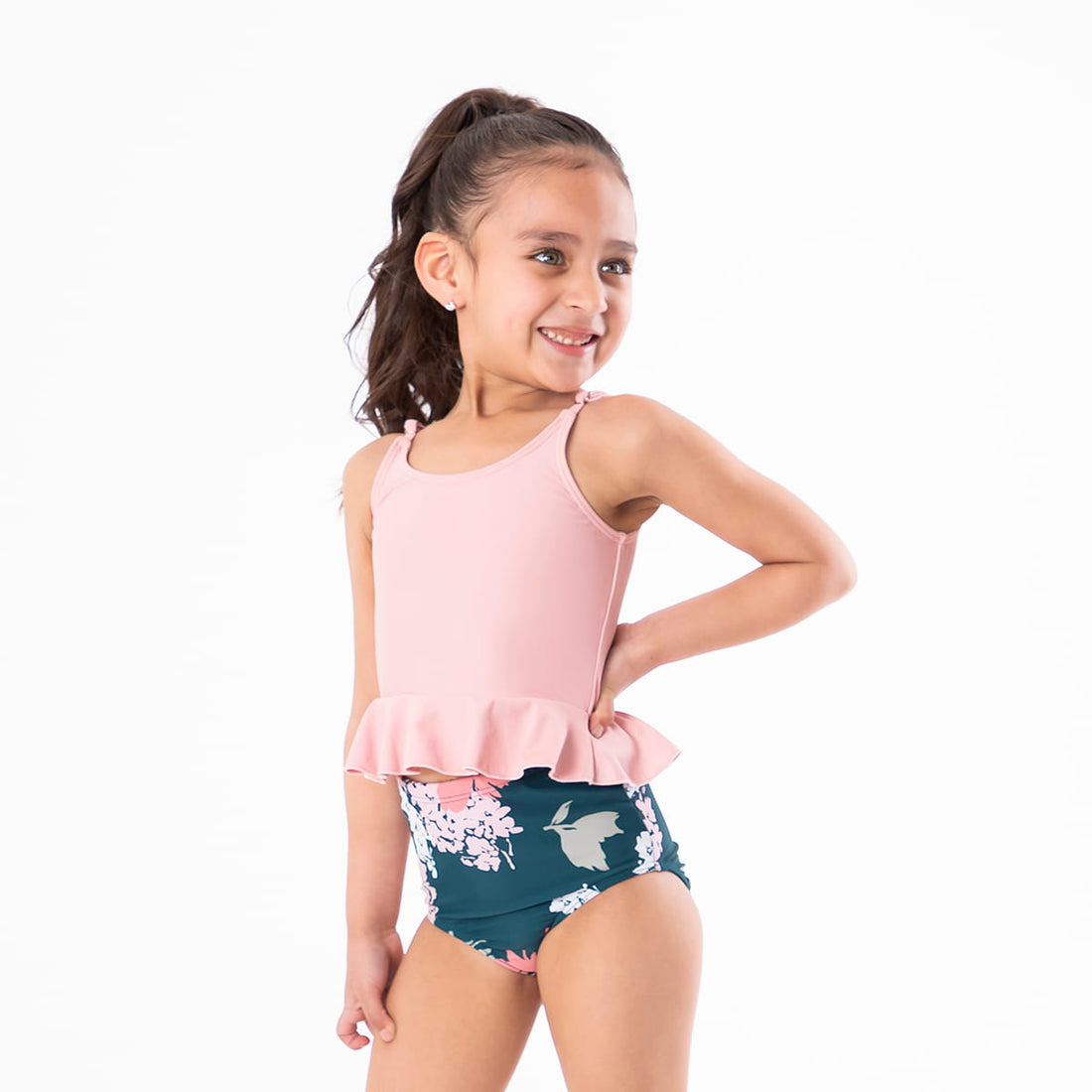 Scoop Neck Peplum Tankini Top (Girls), Light Pink / Girls 2-3, main product image by Janela Bay