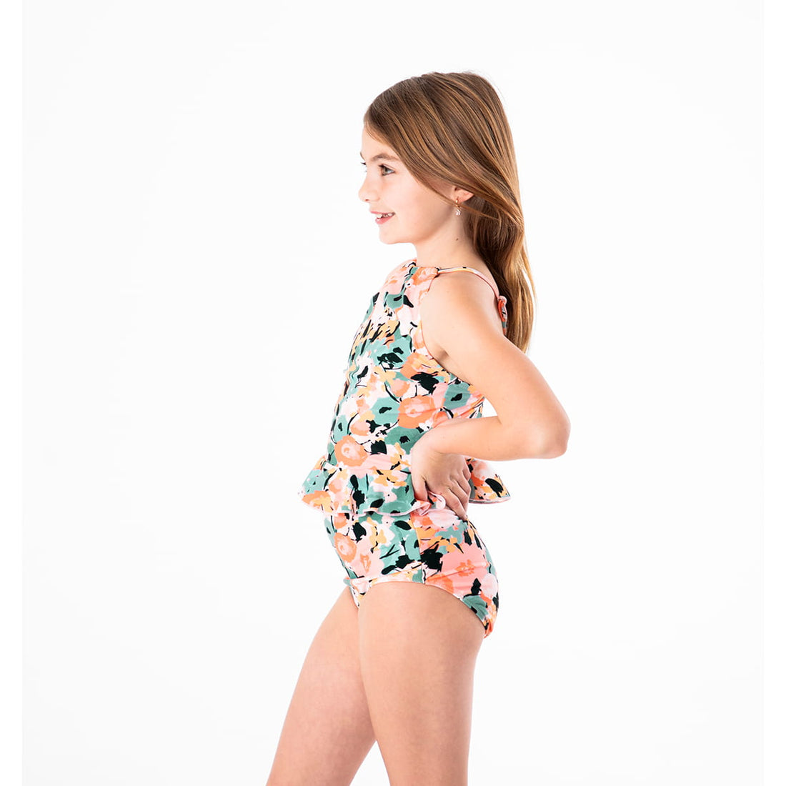 High Neck Peplum Tankini Top (Girls), Peachy Keen / Girls 2-3, alternate product image by Janela Bay