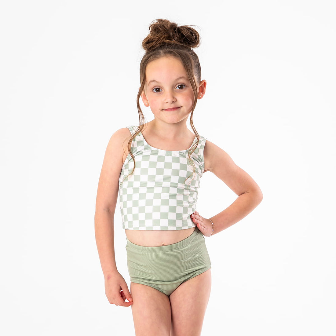 Original High Waist Bottoms (Girls), Eucalyptus Ribbed / Girls 2-3, main product image by Janela Bay