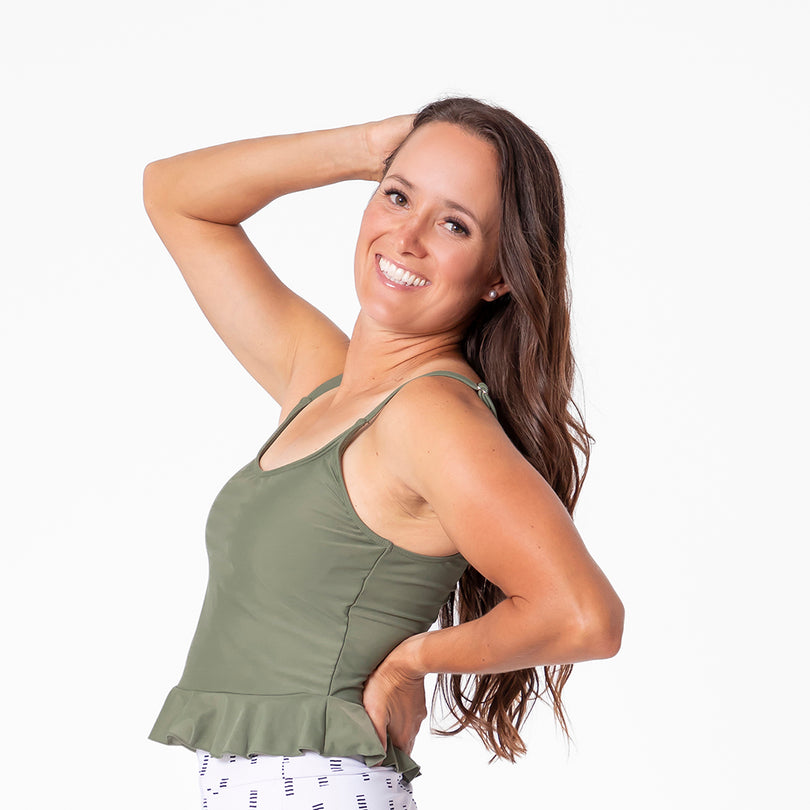 Scoop Neck Peplum Tankini Top | Modest Tankini Top - Janela Bay