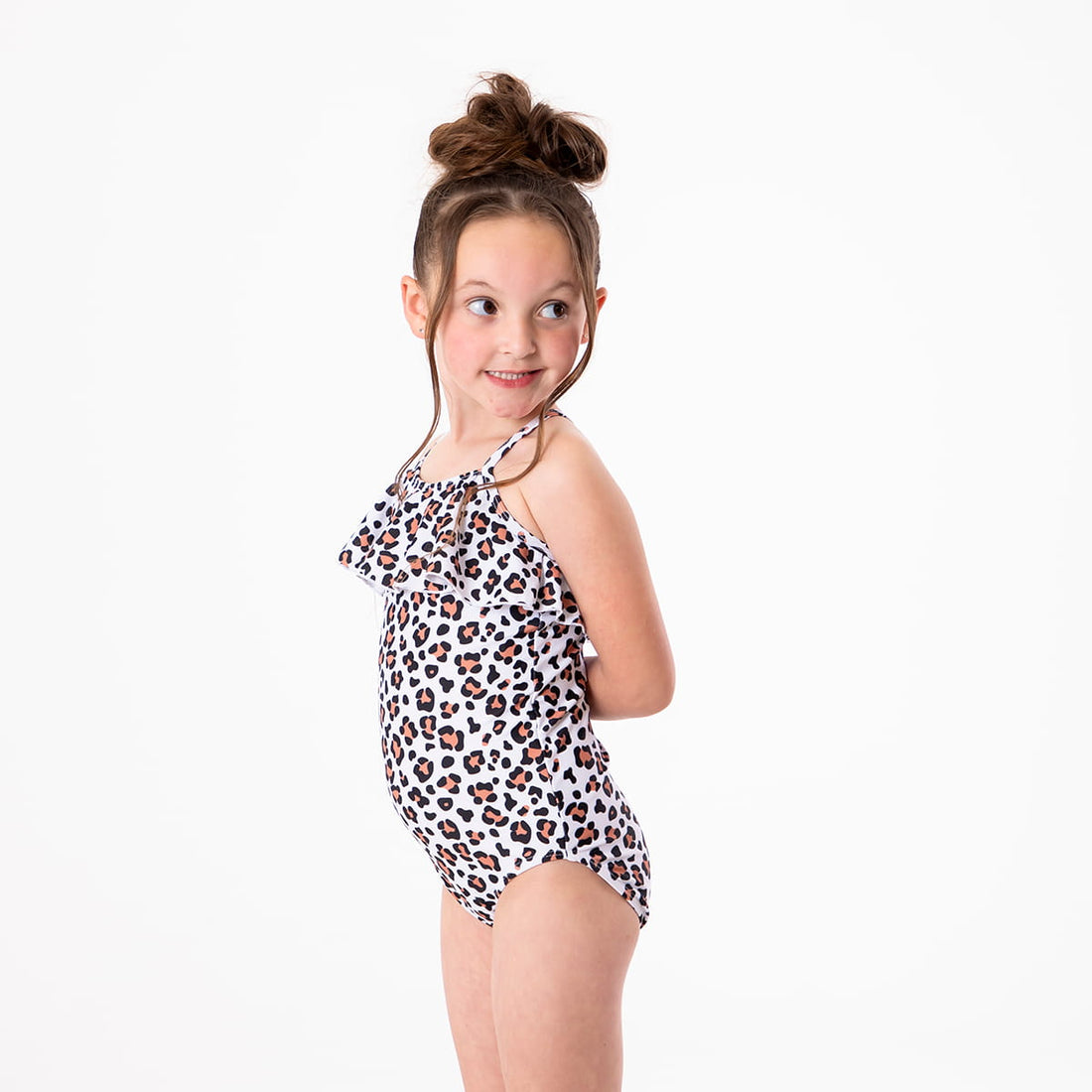 Ruffle One Piece Swimsuit (Girls), Snow Leopard / Girls 2-3, alternate product image by Janela Bay