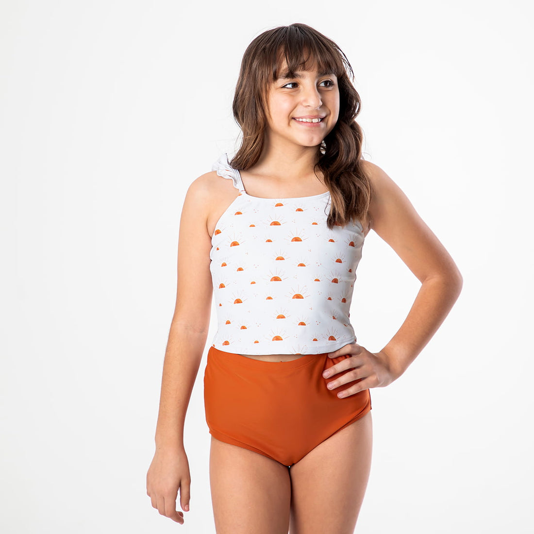 Original High Waist Bottoms (Girls), Burnt Orange / Girls 2-3, main product image by Janela Bay