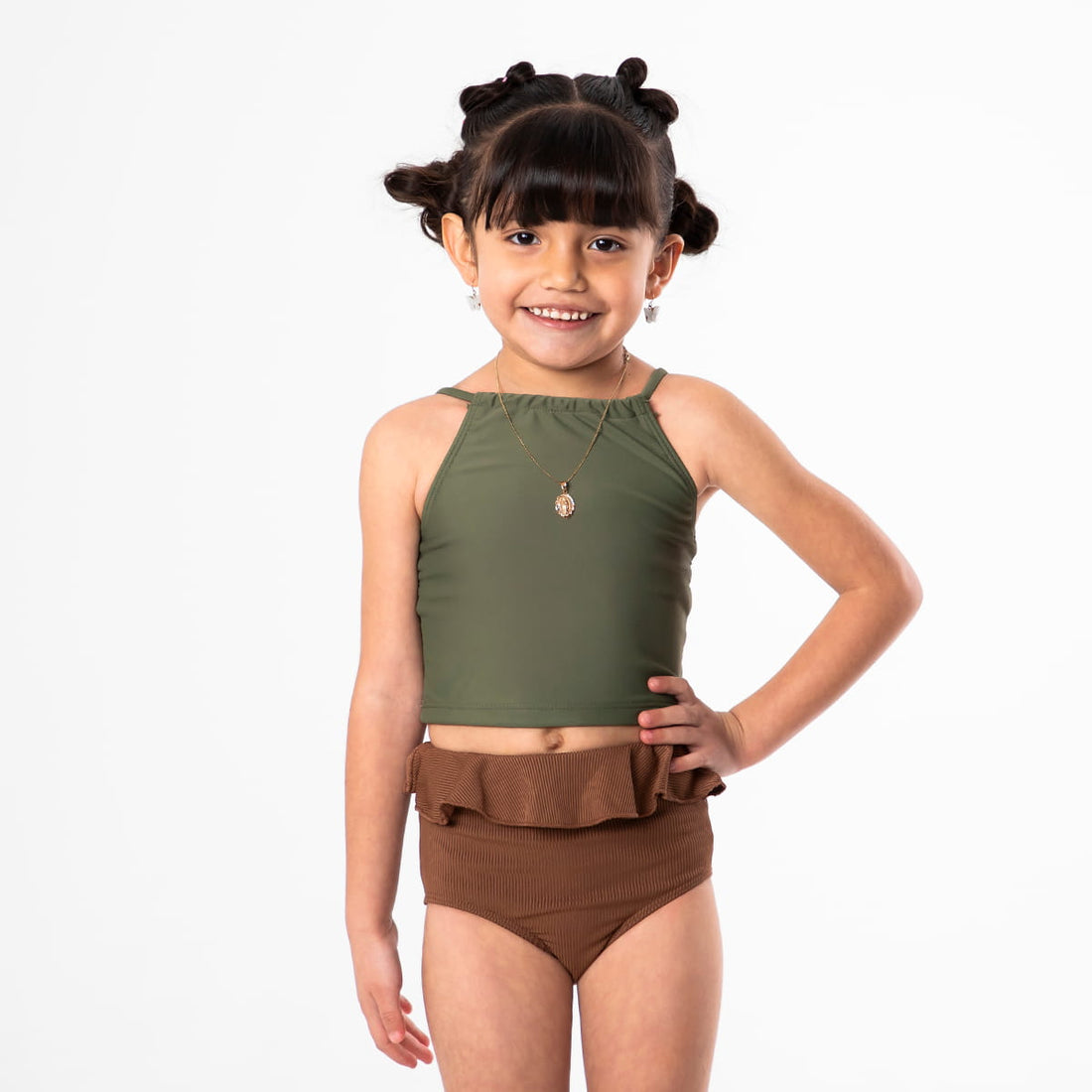 Peplum Bottoms (Girls), Brown Ribbed / Girls 2-3, main product image by Janela Bay
