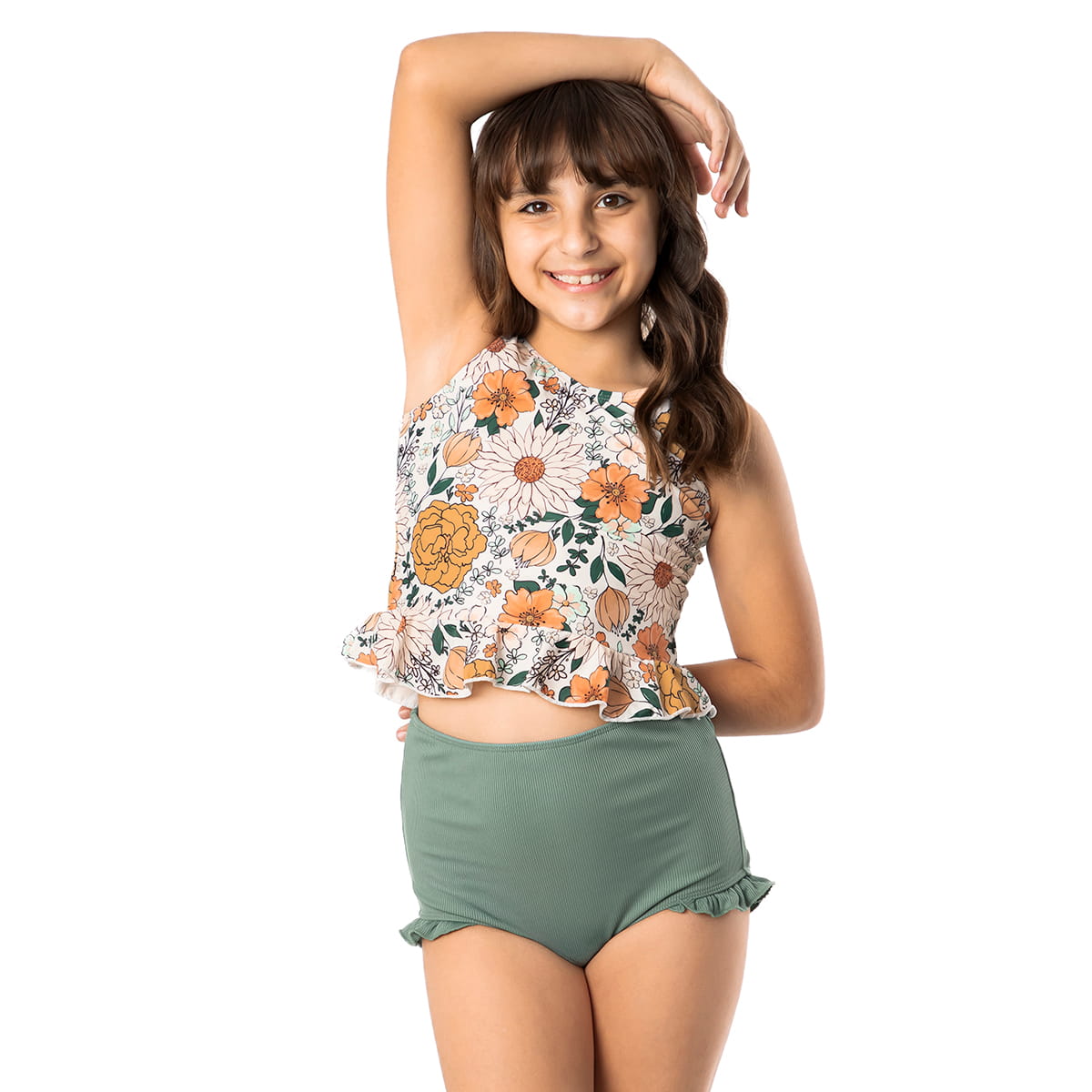 V Neck Peplum Tankini Top (Girls)