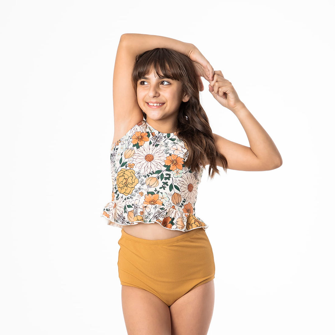 Original High Waist Bottoms (Girls), Sundial Yellow Ribbed / Girls 2-3, main product image by Janela Bay