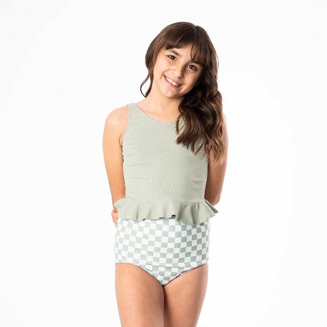 V Neck Peplum Tankini Top (Girls)