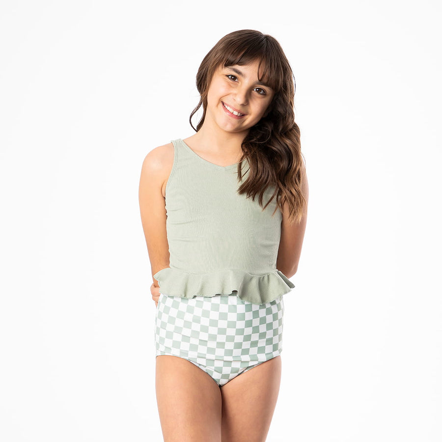 V Neck Peplum Tankini Top (Girls)