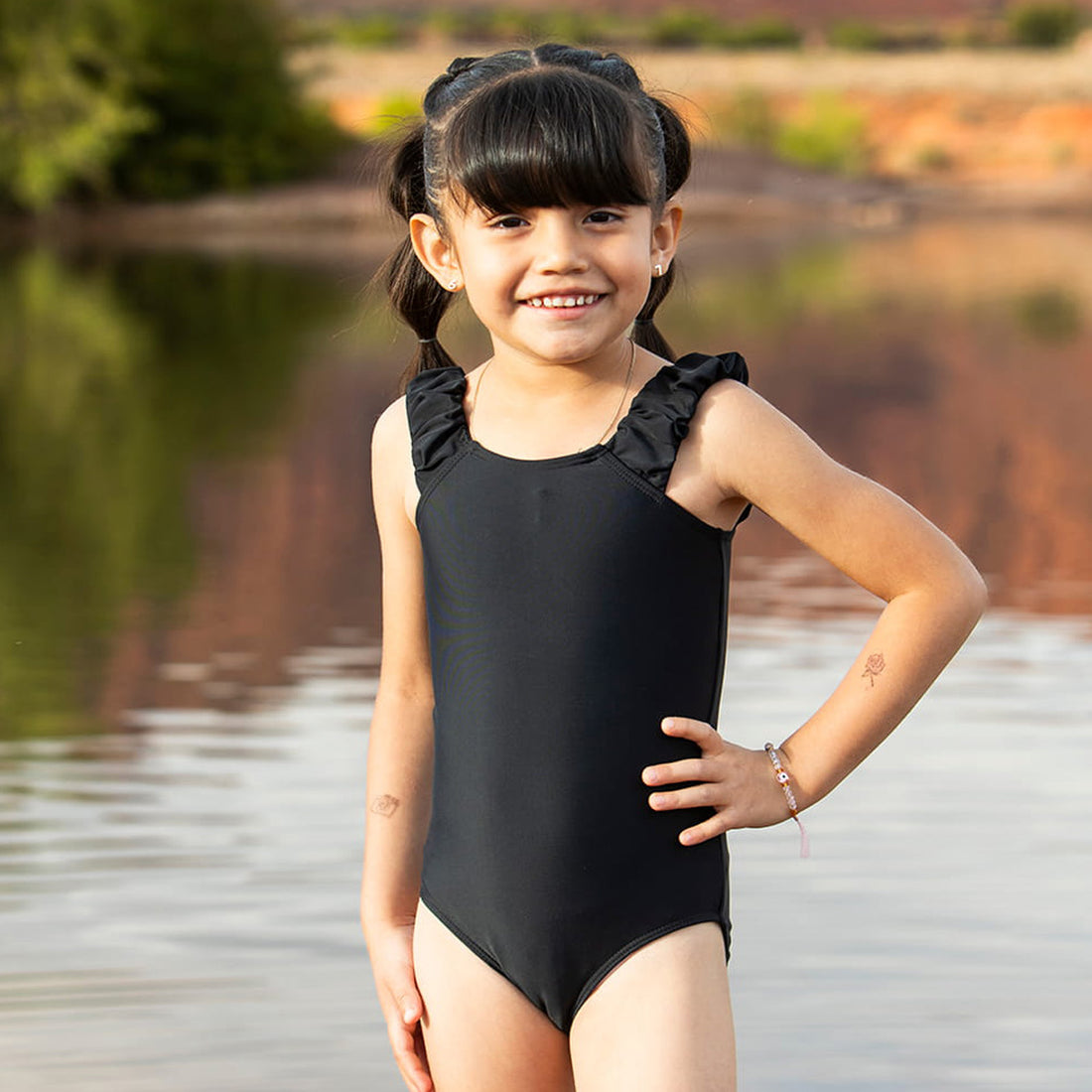 Puffy Sleeve One Piece Swimsuit (Girls)