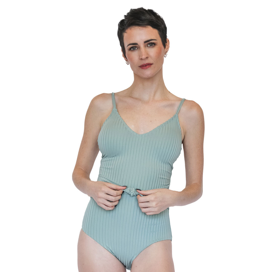 Ribbed Tie Waist One-Piece Swimsuit