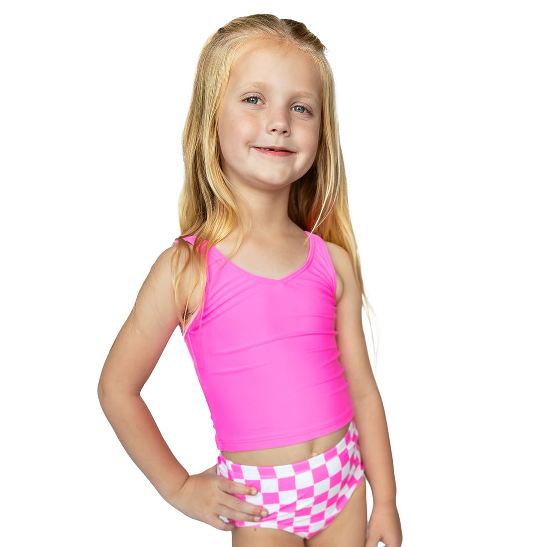 Original High Waist Bottoms (Girls), Mulberry Pink and Ivory Checkers / 2T, main product image by Janela Bay