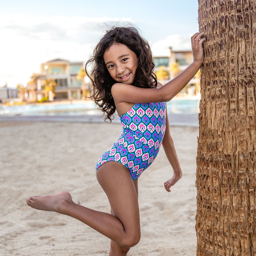 Girls High Neck One Piece Swimsuit | Modest Swimwear - Janela Bay