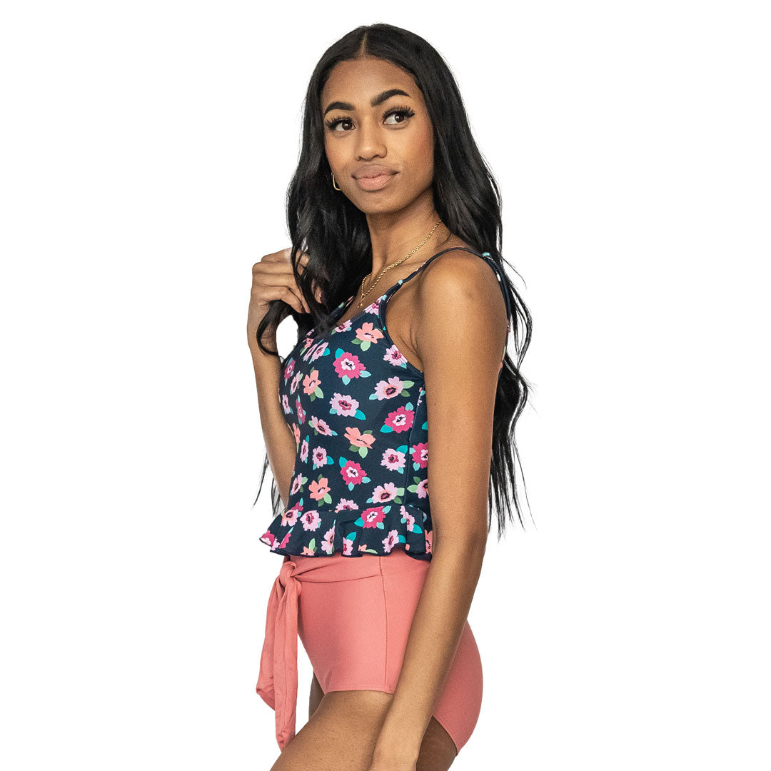 Scoop Neck Peplum Tankini Top, Tropical Night Floral / M, alternate product image by Janela Bay