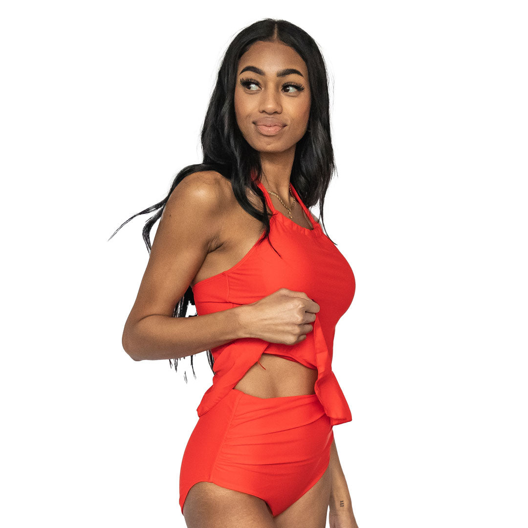 High Neck Peplum Tankini Top