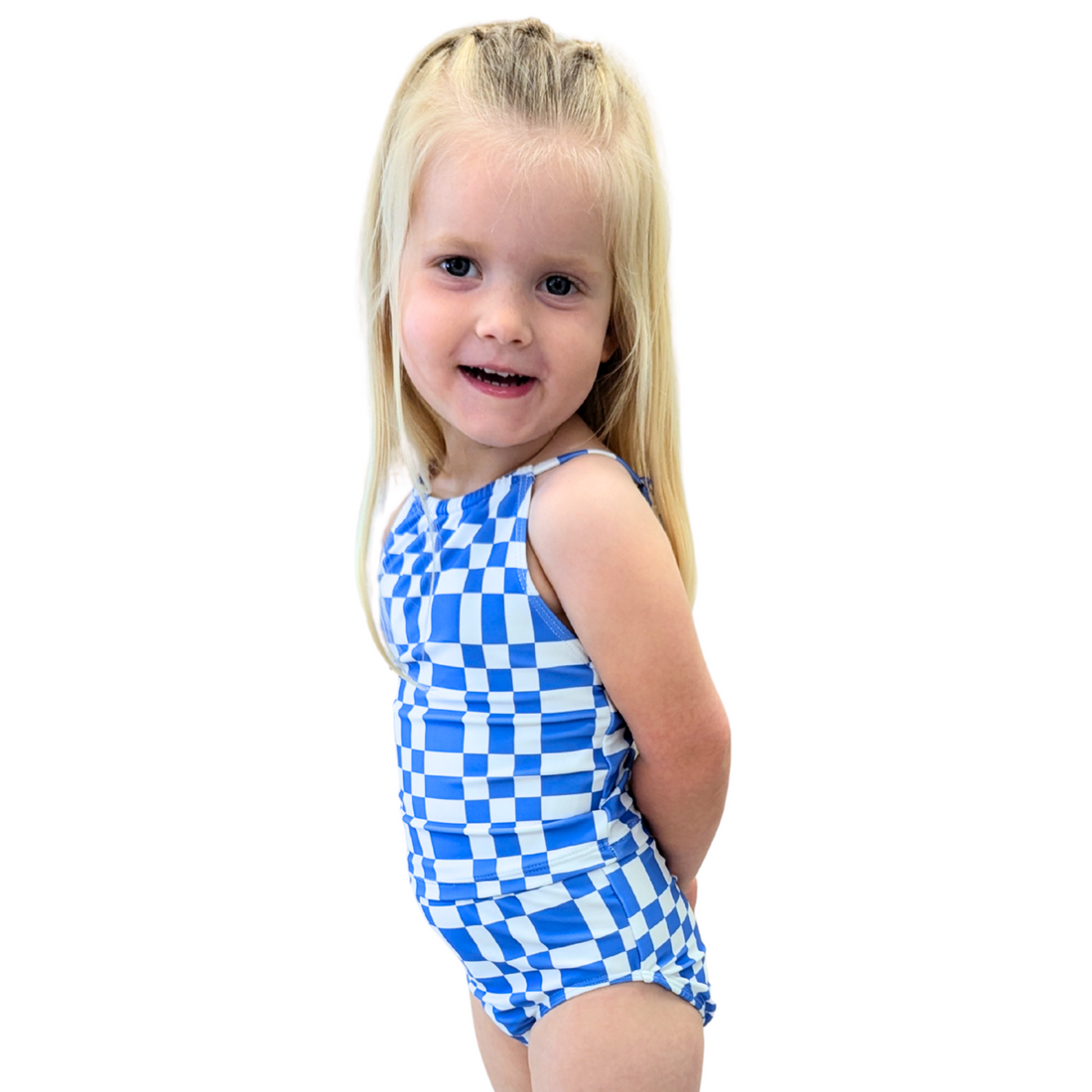 High Neck Crop Tankini Top (Girls), Periwinkle Check / 2T, alternate product image by Janela Bay