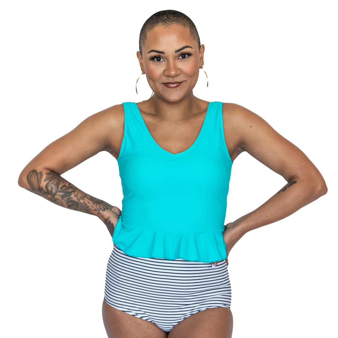 V Neck Peplum Tankini Top