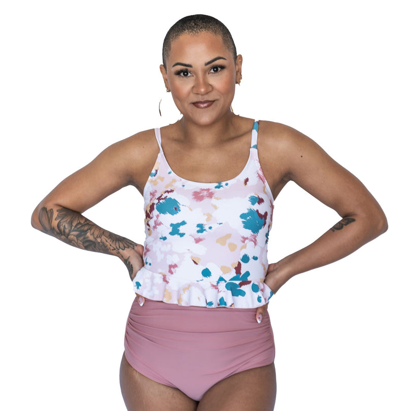 Scoop Neck Peplum Tankini Top | Modest Tankini Top - Janela Bay
