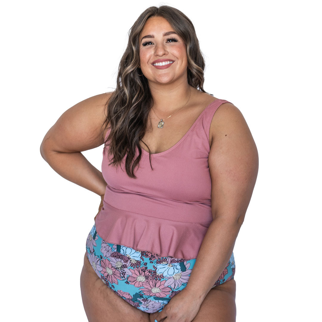 V Neck Peplum Tankini Top