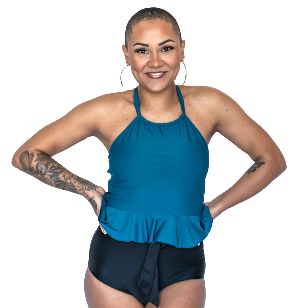 High Neck Peplum Tankini Top