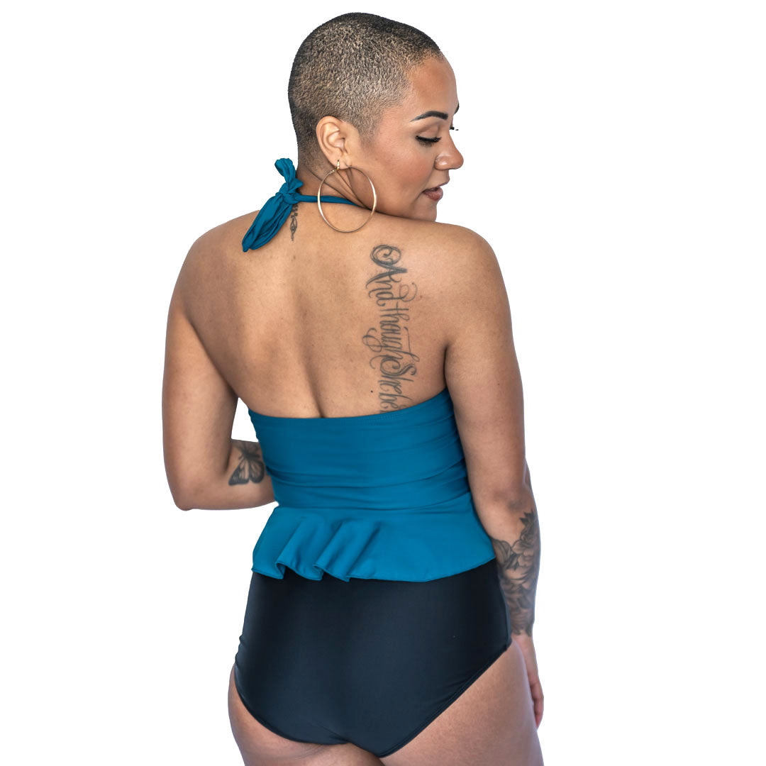 High Neck Peplum Tankini Top