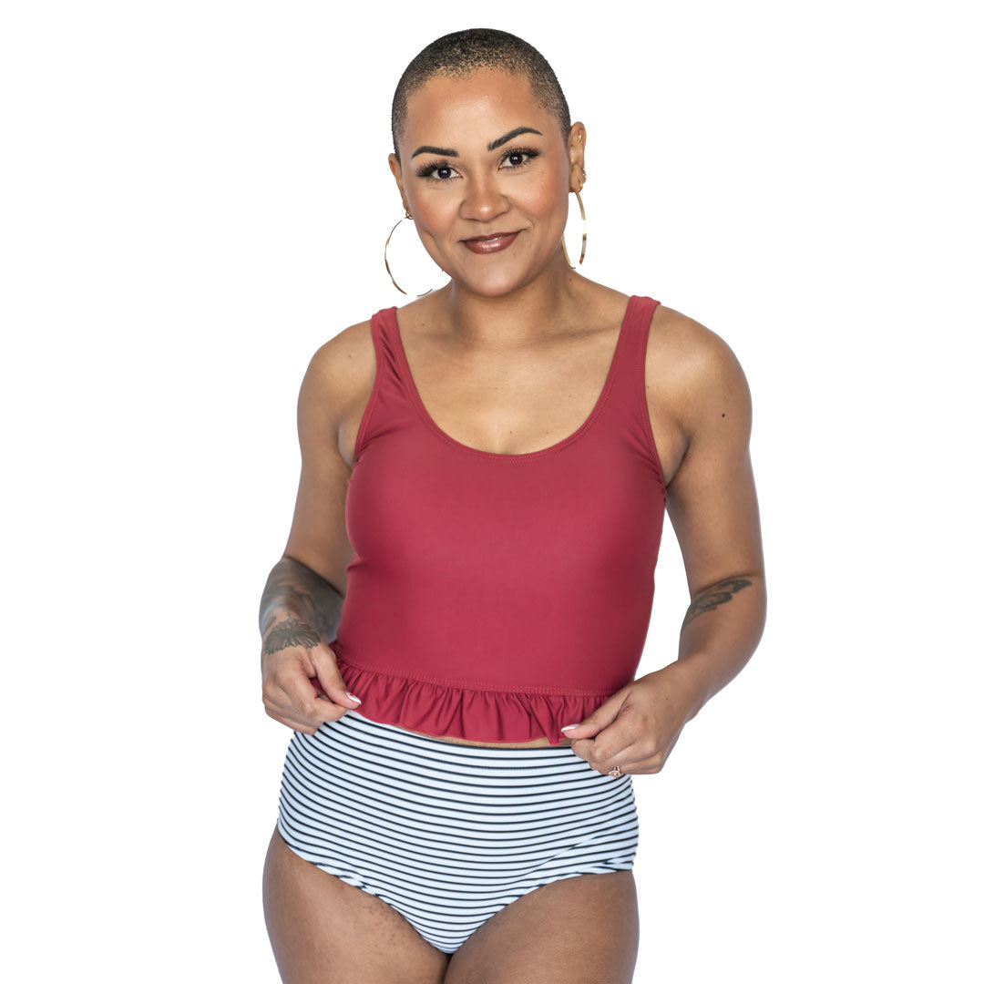 Criss Cross Back Tankini Top, Dark Blush / L, main product image by Janela Bay