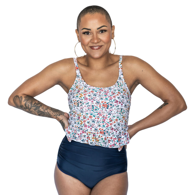Scoop Neck Peplum Tankini Top | Modest Tankini Top - Janela Bay