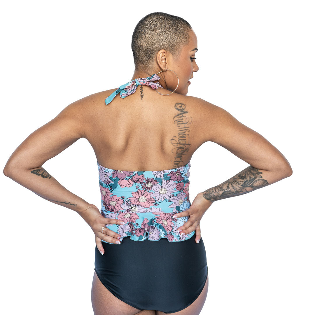 High Neck Peplum Tankini Top