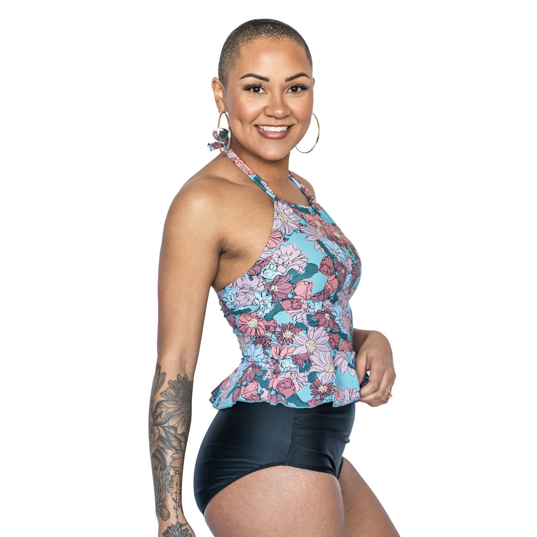 High Neck Peplum Tankini Top, Maui Floral / S, alternate product image by Janela Bay