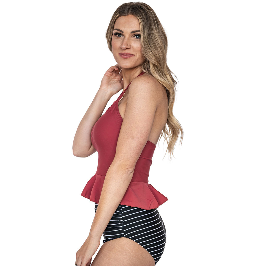 High Neck Peplum Tankini Top