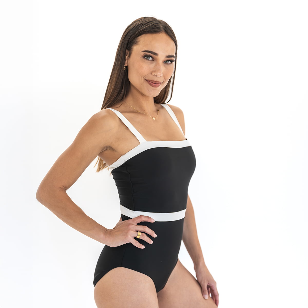 Square Neck Outline One Piece Swimsuit