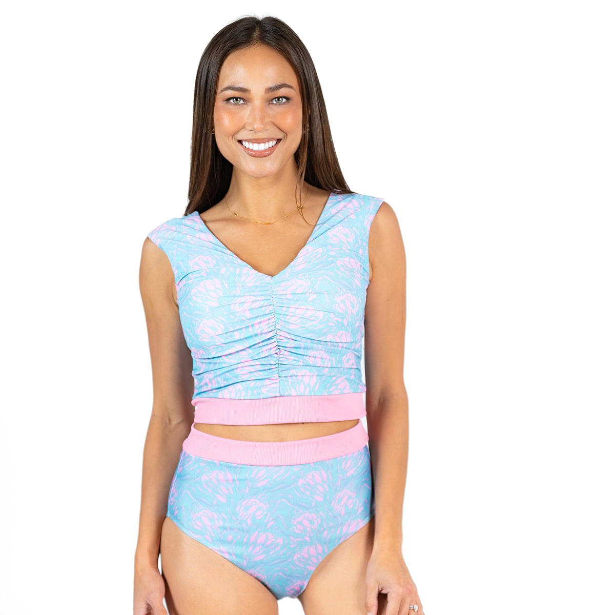 V Neck Gathered Tankini Top