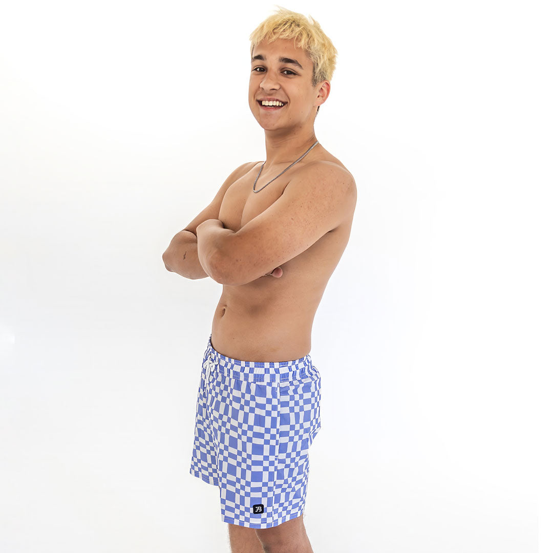 Cruiser Shorts, Periwinkle Check / XS, alternate product image by Janela Bay
