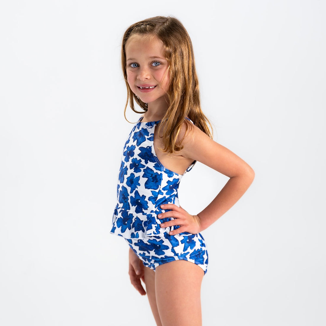 High Neck Peplum Tankini Top (Girls), Shoreline Floral / 2T, alternate product image by Janela Bay
