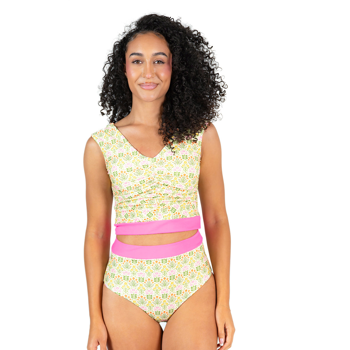 V Neck Gathered Tankini Top
