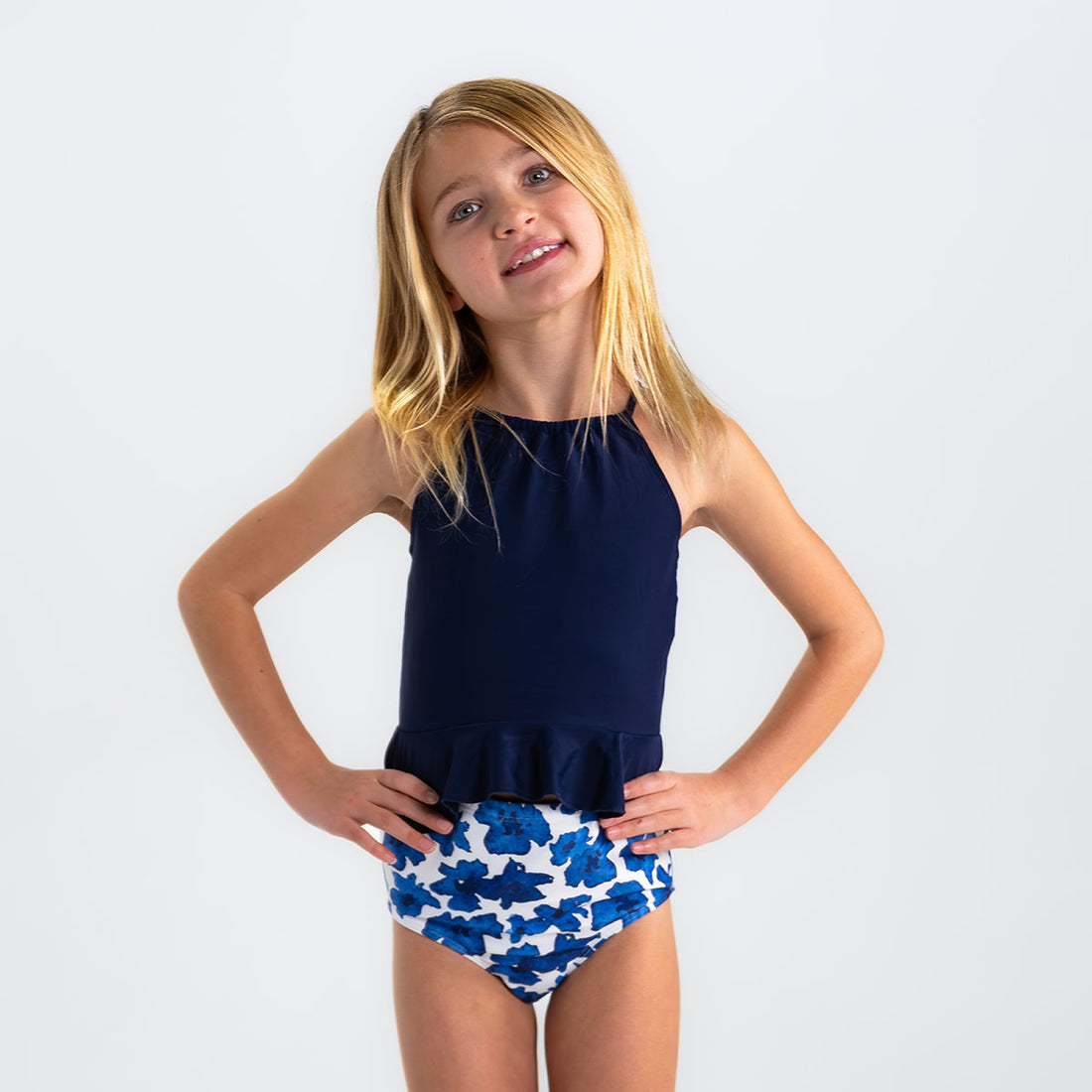 Original High Waist Bottoms (Girls), Shoreline Floral / 2T, main product image by Janela Bay