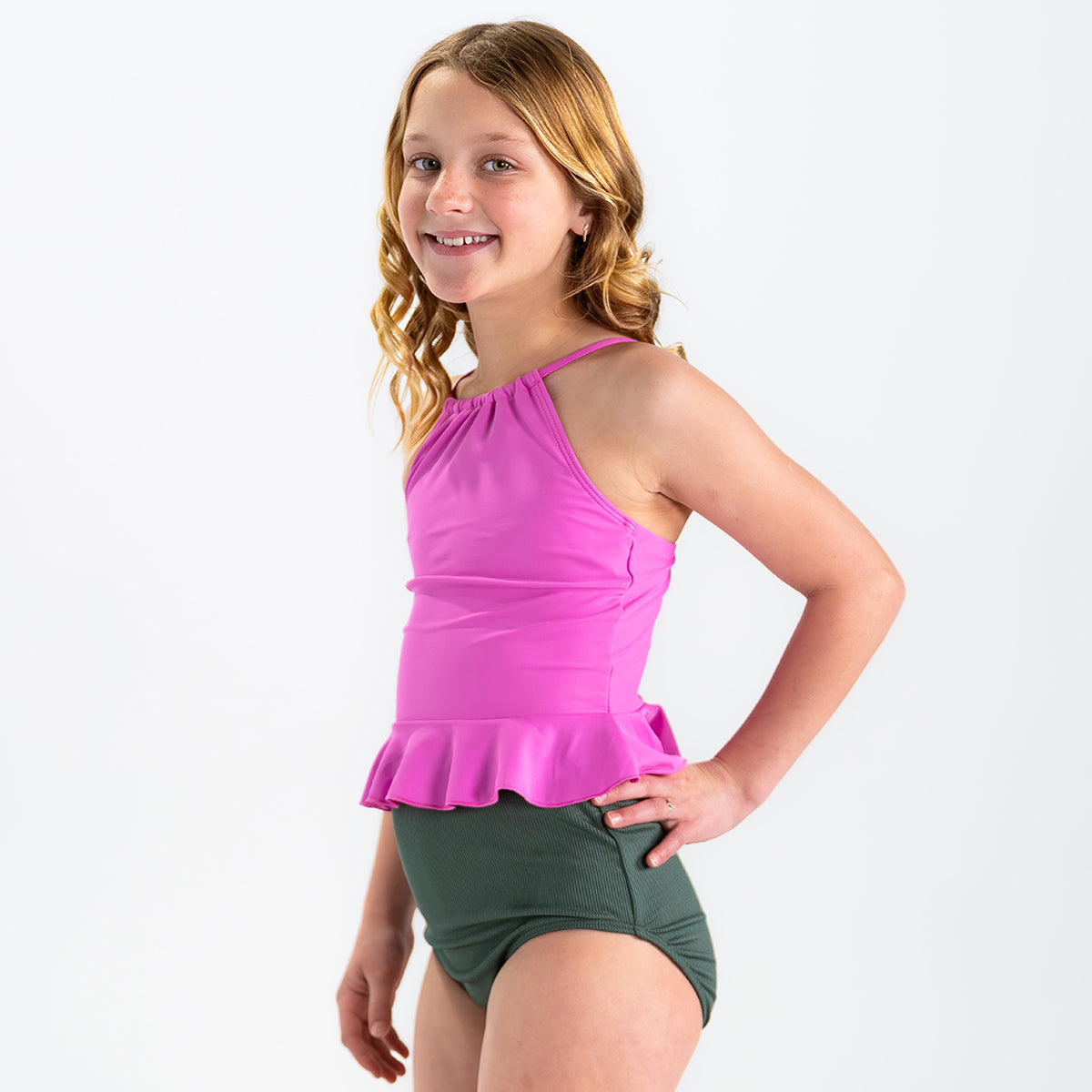 High Neck Peplum Tankini Top (Girls) - Janela Bay