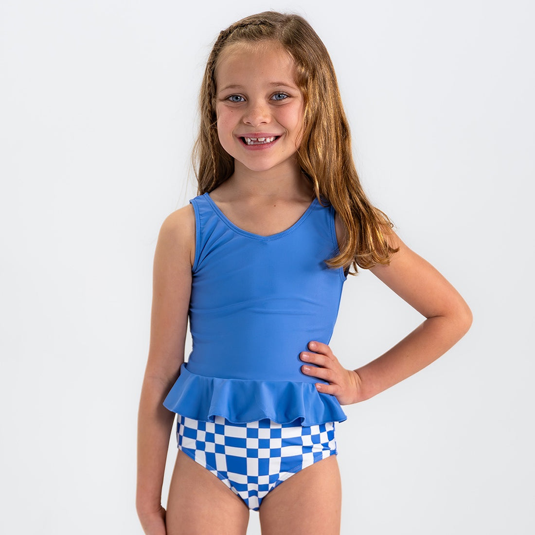 Original High Waist Bottoms (Girls), Periwinkle Check / 2T, main product image by Janela Bay