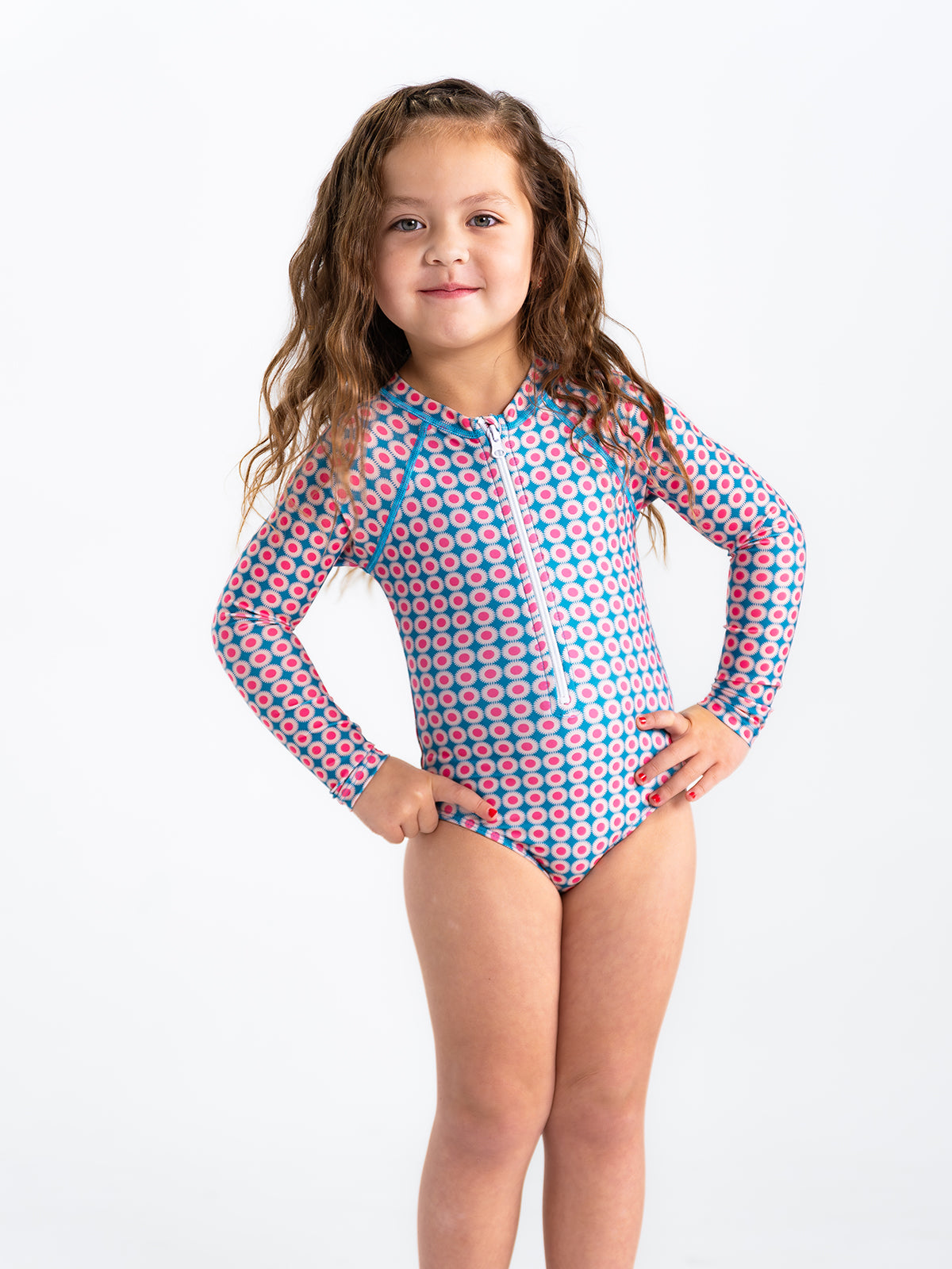 Long Sleeve Rash Guard One Piece Swimsuit (Girls)