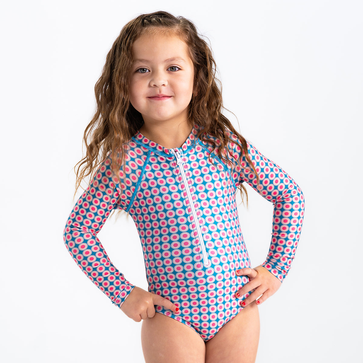 Long Sleeve Rash Guard One Piece Swimsuit (Girls), thumbnail image 6 of 13
