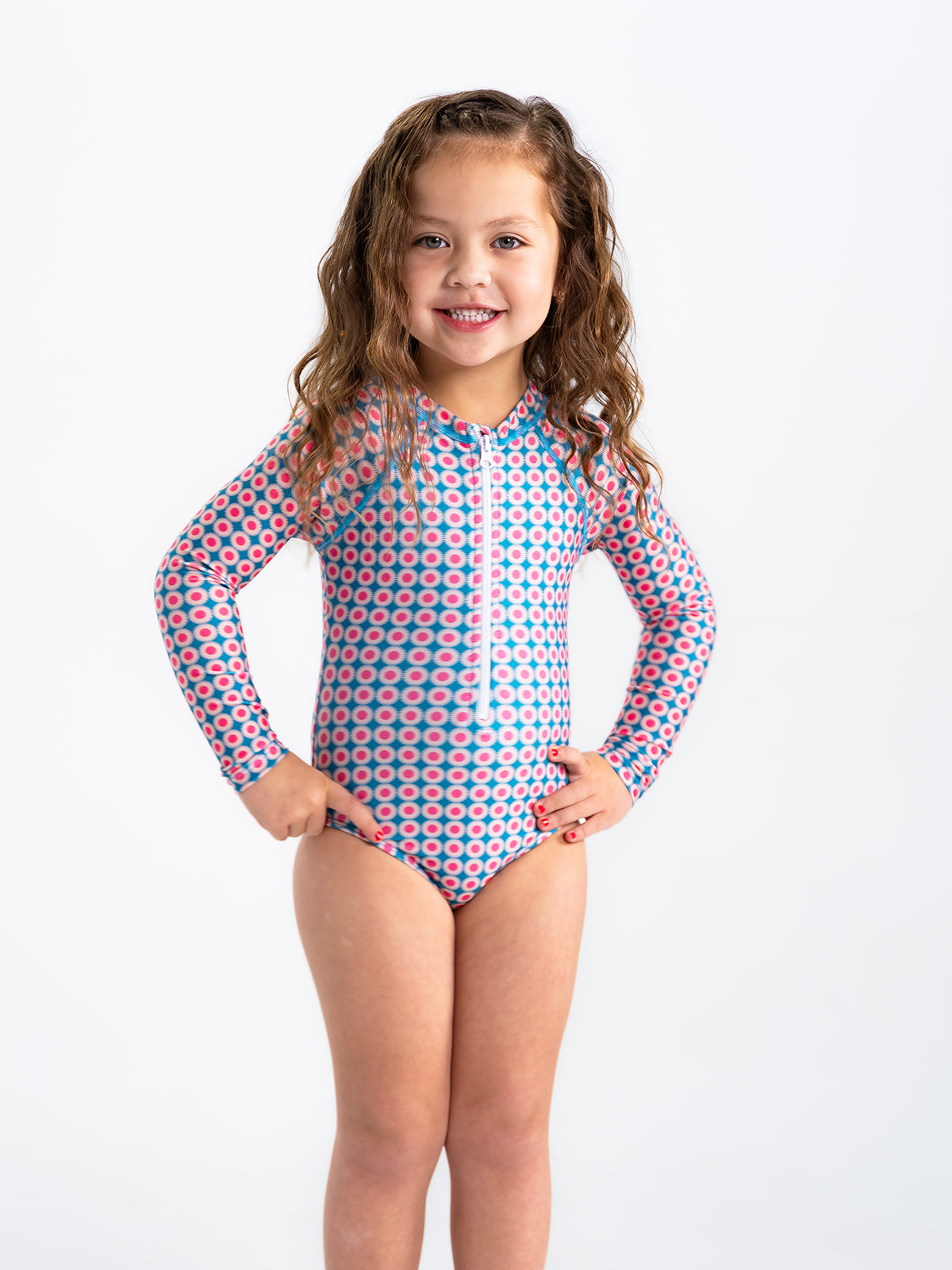 Long Sleeve Rash Guard One Piece Swimsuit (Girls)