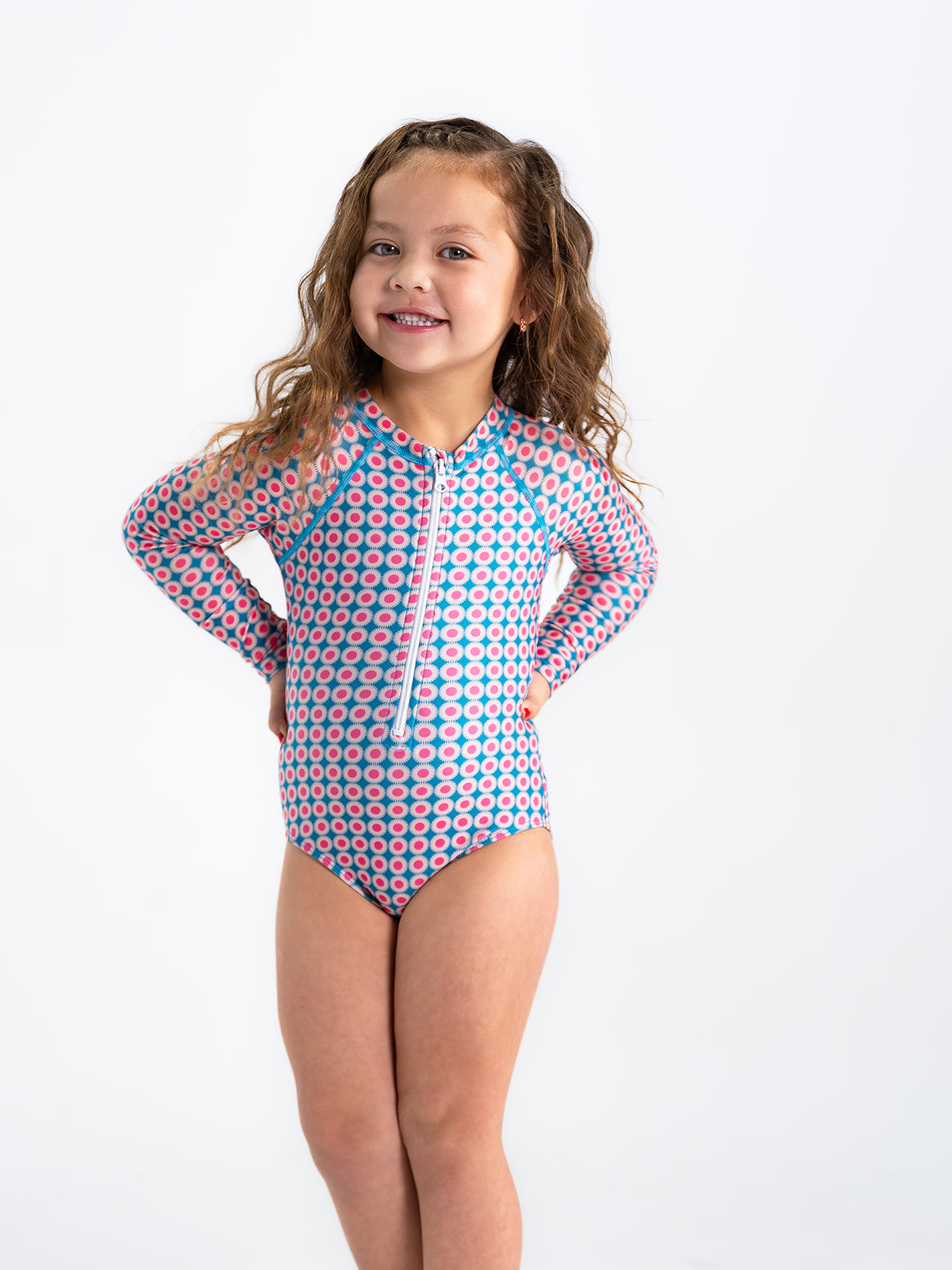 Long Sleeve Rash Guard One Piece Swimsuit (Girls)
