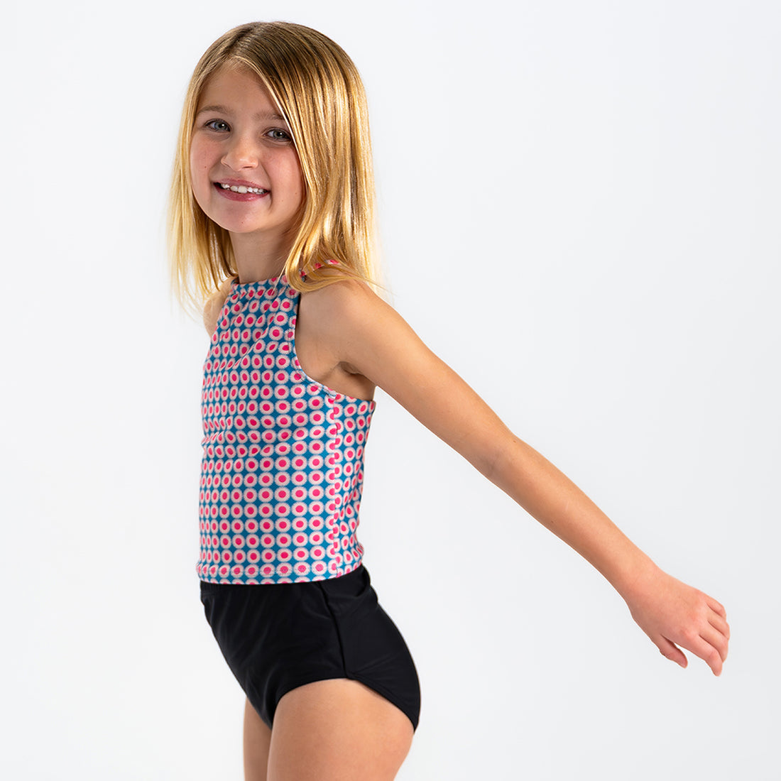 High Neck Crop Tankini Top (Girls), Sunburst / 2T, alternate product image by Janela Bay