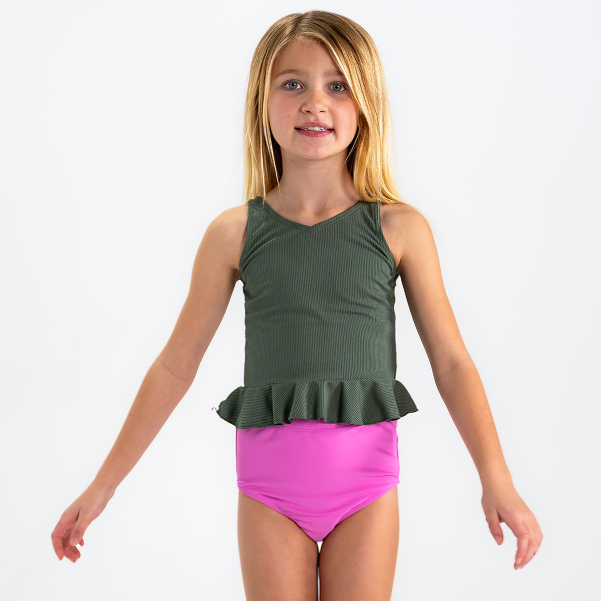 V Neck Peplum Tankini Top (Girls)