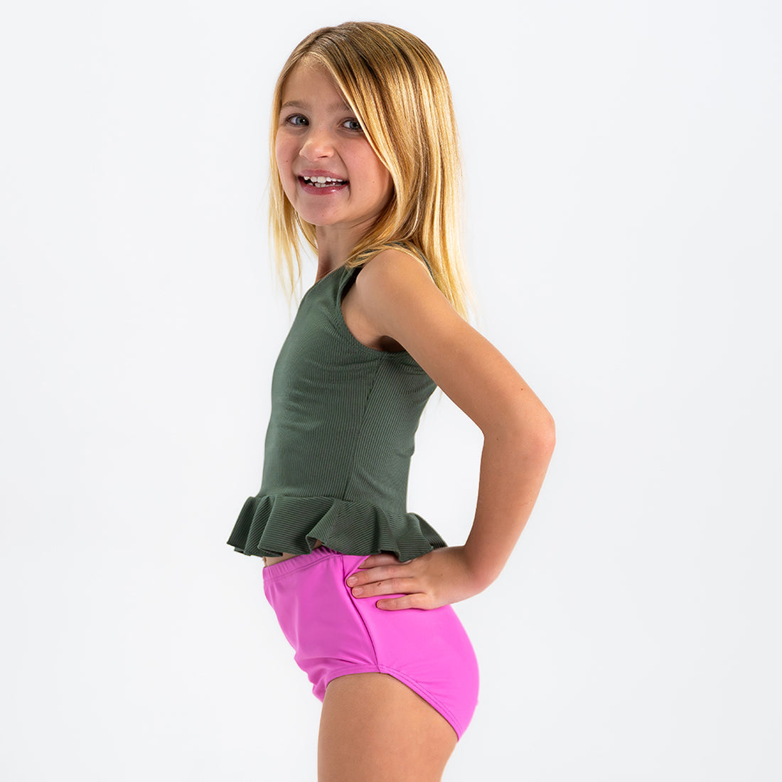 V Neck Peplum Tankini Top (Girls) by Janela Bay